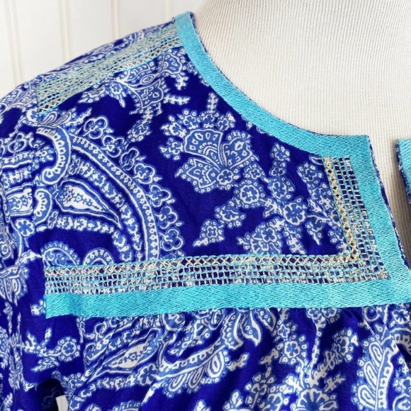 J. Crew Printed Peasant Paisley Top Boho Blouse Tunic E6540 Blue - Picture 7 of 13